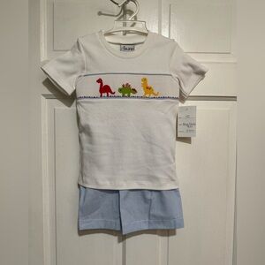 NEW 4T Boys Smocked Shorts Matching Set Outfit Dinosaurs